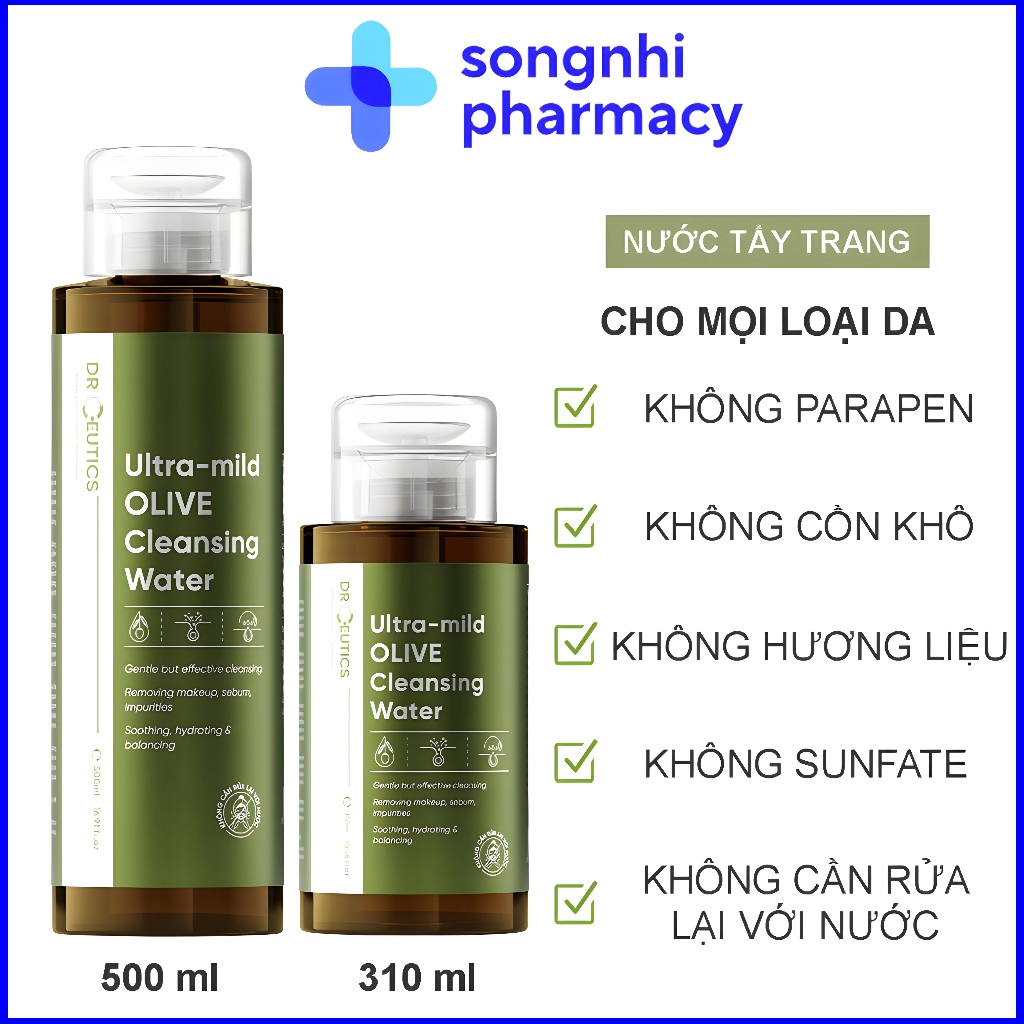 Nước Tẩy Trang DRCEUTICS 500ml Ultra mild OLIVE Cleansing Water 310ml