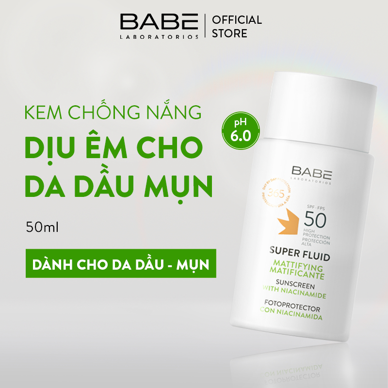 Kem chống nắng BABE Super Fluid Mattifying sunscreen SPF 50 phổ rộng