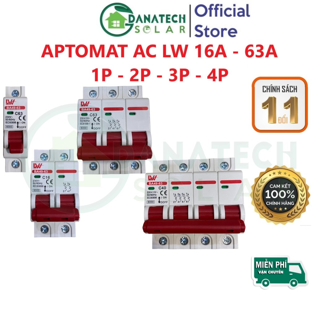 Aptomat AC LW 1P 2P 3P 4P 220V 16A đến 63A bảo vệ chống quá tải ngắn