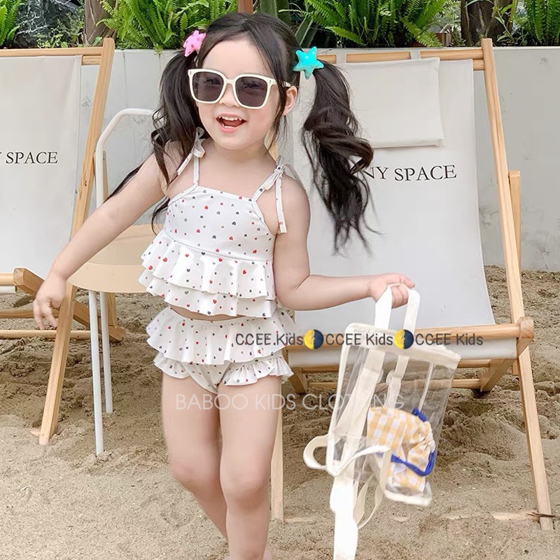 Bộ Đồ Bơi Bikini Cho Bé Gái Thiết Kế 2 Mảnh Co Giãn Tốt Dáng Bèo Tầng