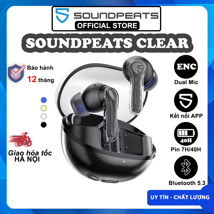 Tai nghe True Wireless SoundPEATS Clear Trong suốt Trendy ENC Mic