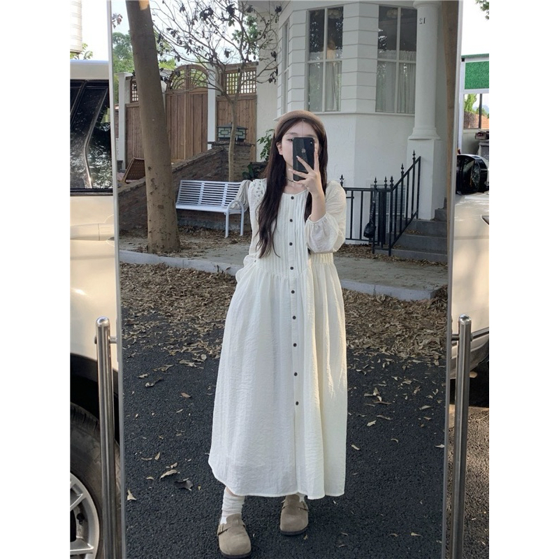 ĐẦM MIDI NUDE XẾP LY NGỰC TAY BỒNG VINTAGE kèm lớp lót Shopee Việt Nam
