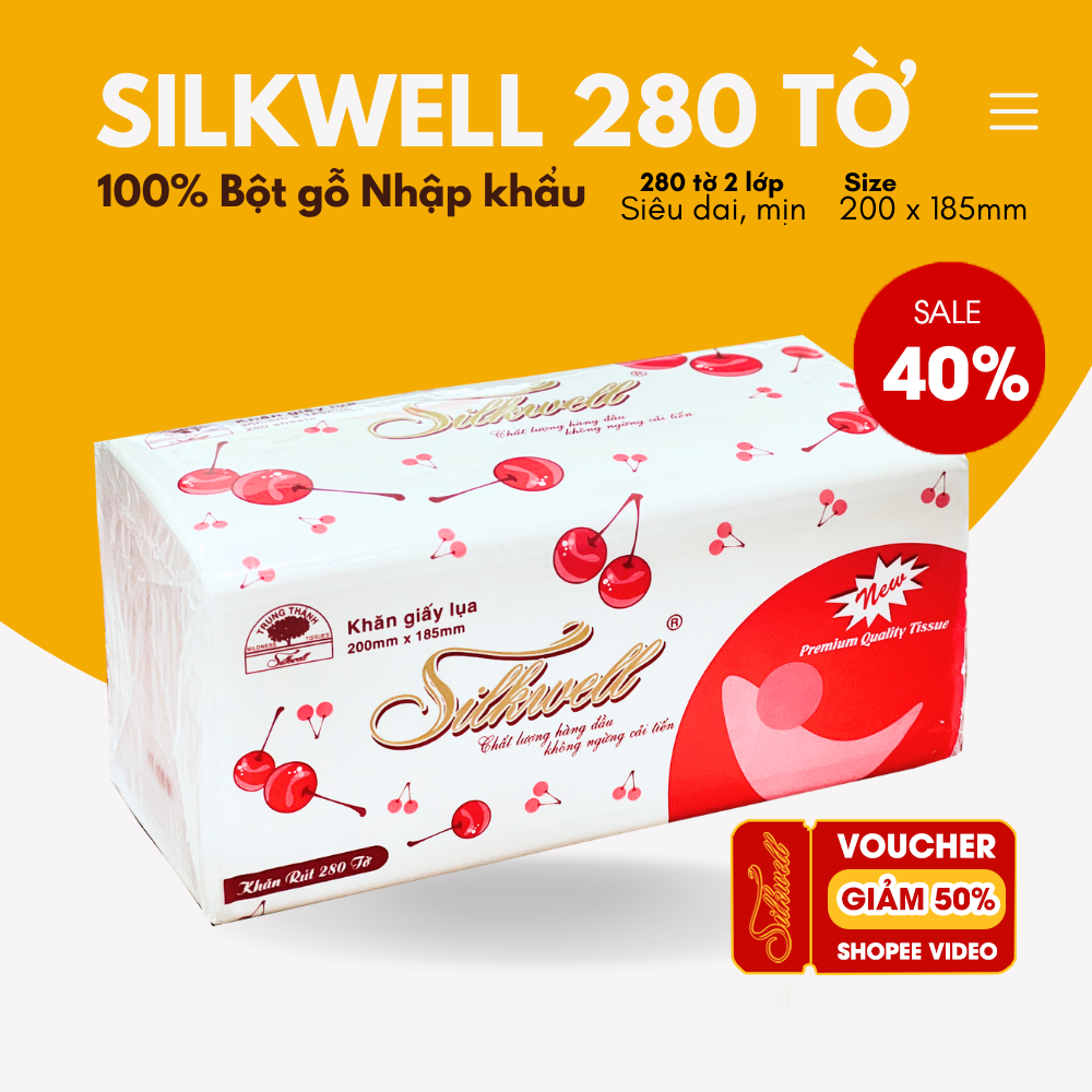 Khăn giấy ăn khổ lớn Silkwell giấy rút lụa chính hãng 280 tờ gói siêu