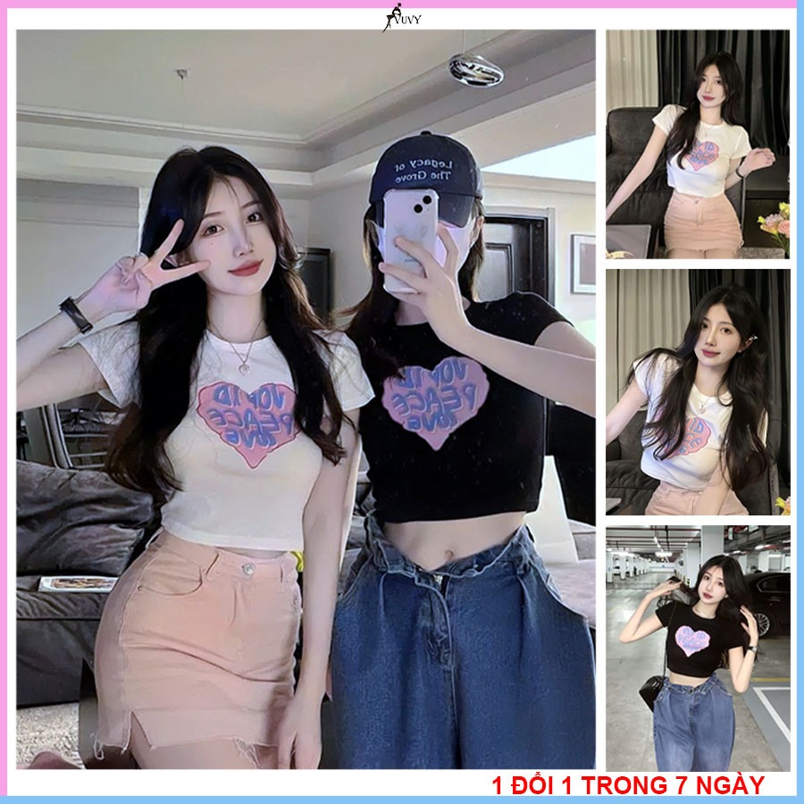 Áo croptop nữ tay ngắn cổ tròn hình in sắc nét Áo thun croptop nữ ôm