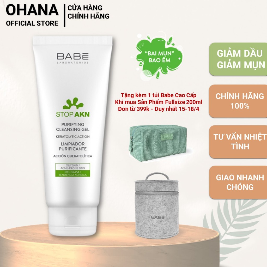 Sữa Rửa Mặt Giảm Dầu Mụn BABE Stop AKN Purifying Cleansing Gel 100ml