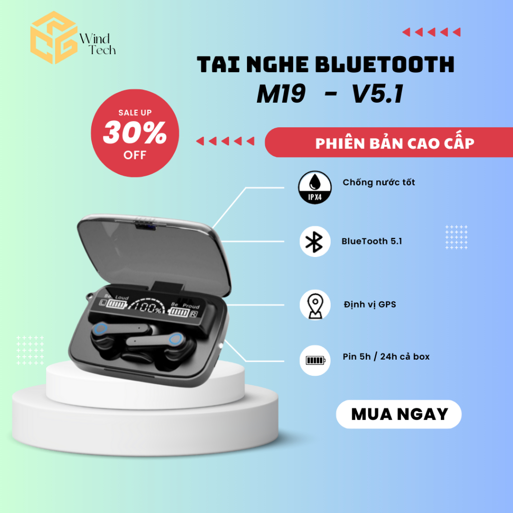 Tai nghe bluetooth M19 không dây bass mạnh chống ồn tốt pin khủng