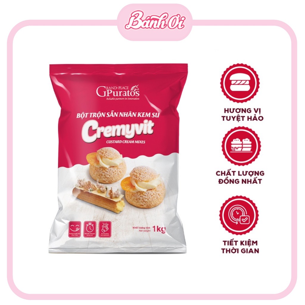 Bột trộn sẵn nhân su kem Cremyvit Puratos bột custard Puratos 1kg bột