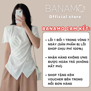 Áo thun nữ Banamo Fashion áo thun trơn cổ tròn nhúm eo vạt chéo có