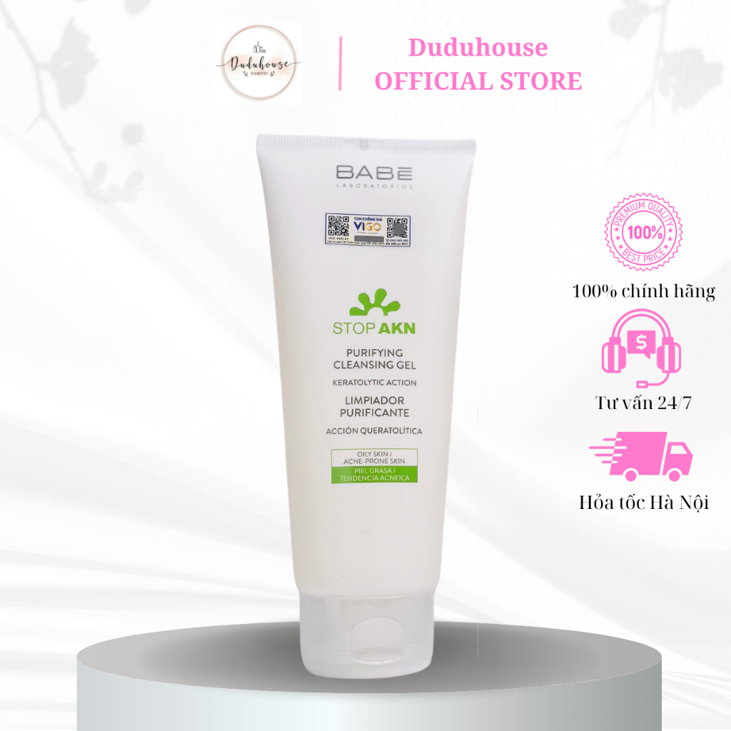 Sữa rửa mặt BABE Stop Akn Purifying Cleansing gel cho Da Dầu Mụn 200ml