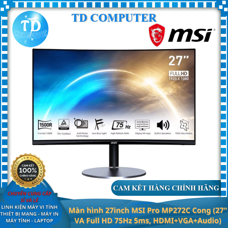 Màn hình máy tính 27inch MSI Pro MP272C Cong 27 VA Full HD 75Hz 5ms