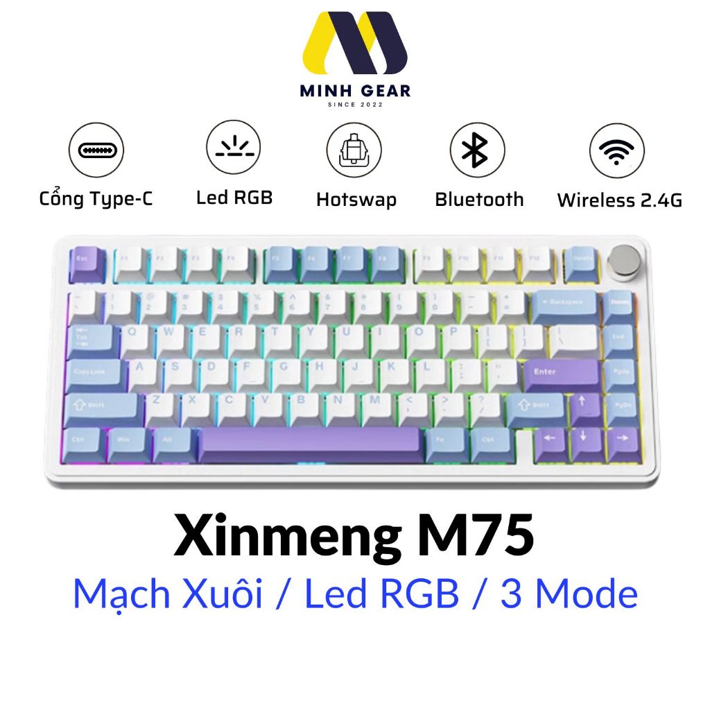 Bàn Phím Cơ Không Dây Xinmeng M75 Pro Mạch Xuôi Led RGB Kết Nối 3