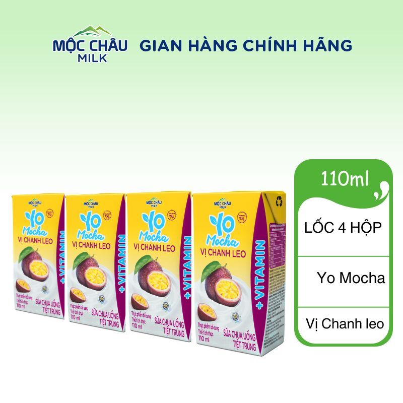 Thùng 48 hộp Sữa chua uống tiệt trùng vị Chanh leo Yo Mocha 110ml 48