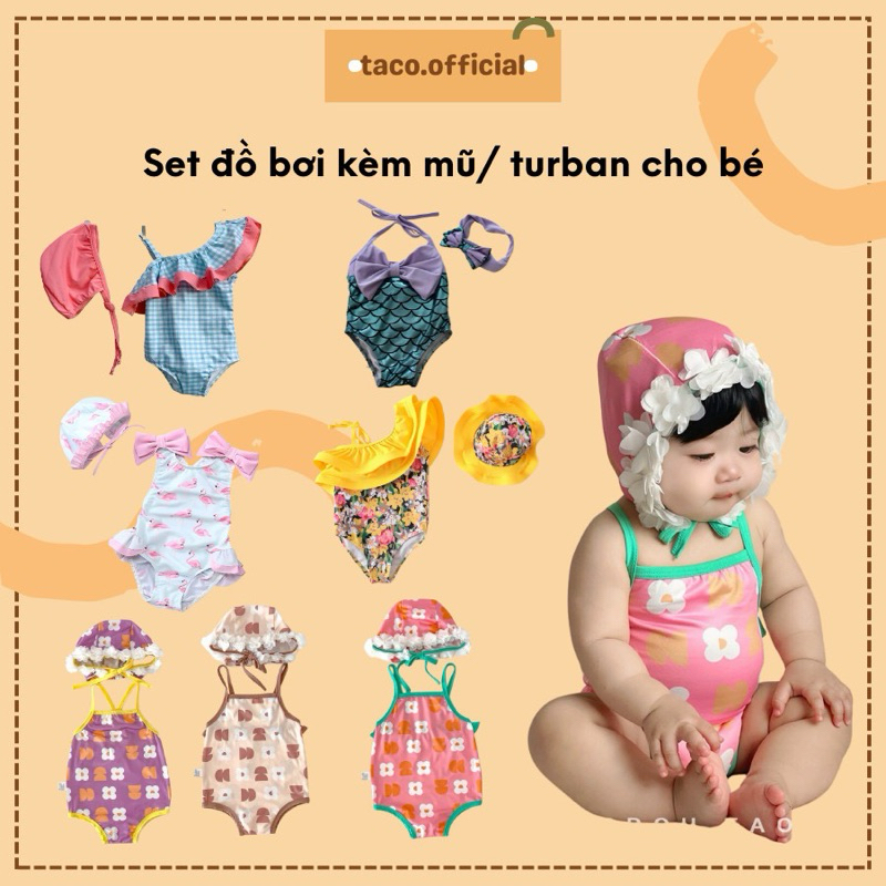Hàng QCCC Set bơi bikini kèm mũ turban cho bé gái Shopee Việt Nam