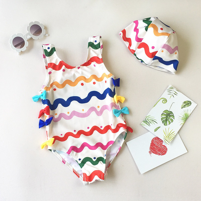 Đồ bơi bé gái 1 mảnh bikini bé gái liền thân hở lưng hoạ tiết cầu vồng
