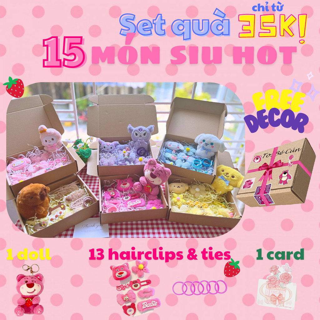 Haneso Set Quà Tặng 15 Món Sanrio Kuromi Melody Cinnamoroll Gấu Dâu