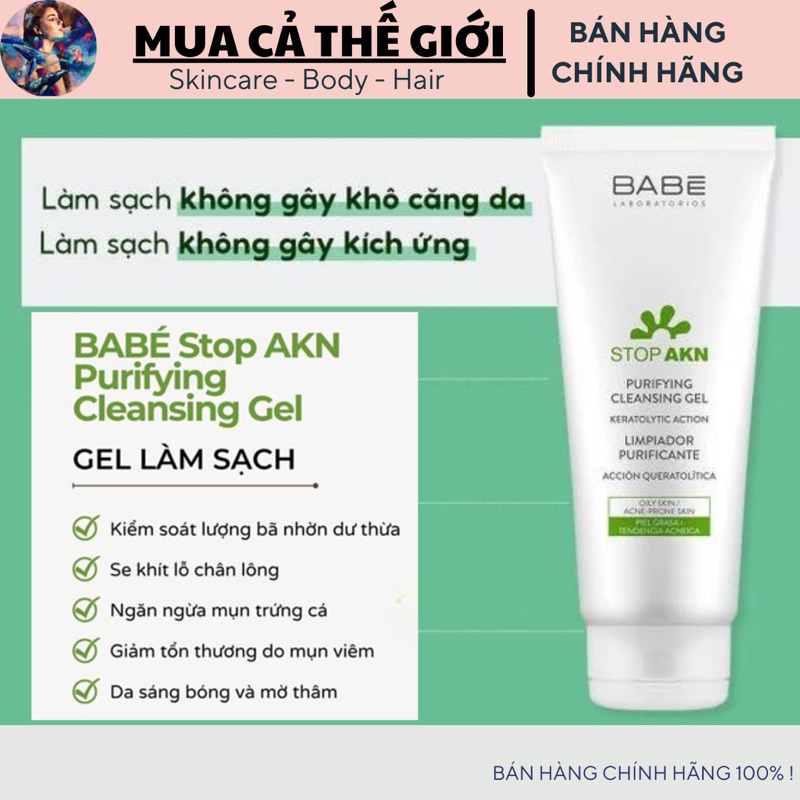 Hàng Công Ty SỮA RỬA MẶT BABE STOP AKN PURIFYING CLEANSING GEL