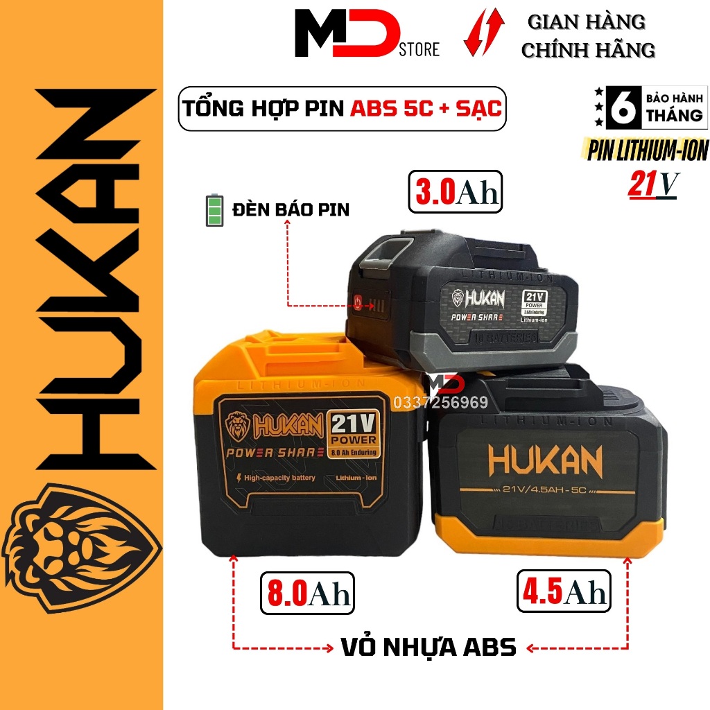 Pin HUKAN 21V 5C ABS 10cell 15cell 20cell Pin Lithium ion Chân pin