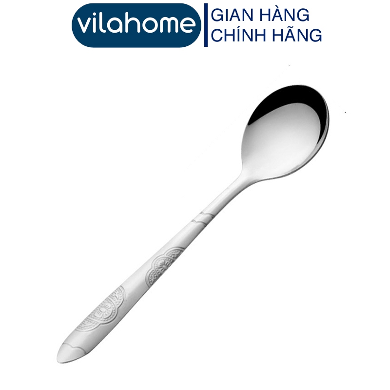 Sét 2 Thìa Tròn Inox Vilahome Thìa Tròn Inox Có Họa Tiết Hoa Văn Đơn