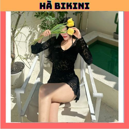 Đồ bơi bikini đi biển ba món Lưới Ren xuyên thấu lưới co giãn tốt