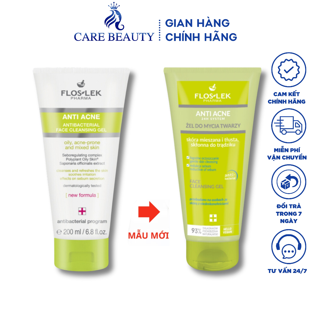 Sữa rửa mặt Floslek Anti Acne Face Cleansing Gel 200ml cho da dầu mụn