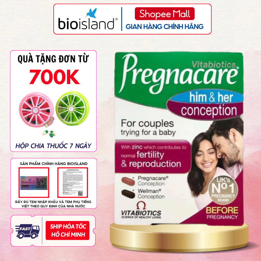 Viên uống tăng khả năng thụ thai cho vợ chồng Pregnacare Him Her giúp