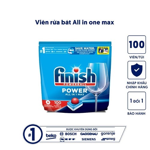 Viên rửa chén bát Finish Power All In One túi 24 viên cộng dụng 10