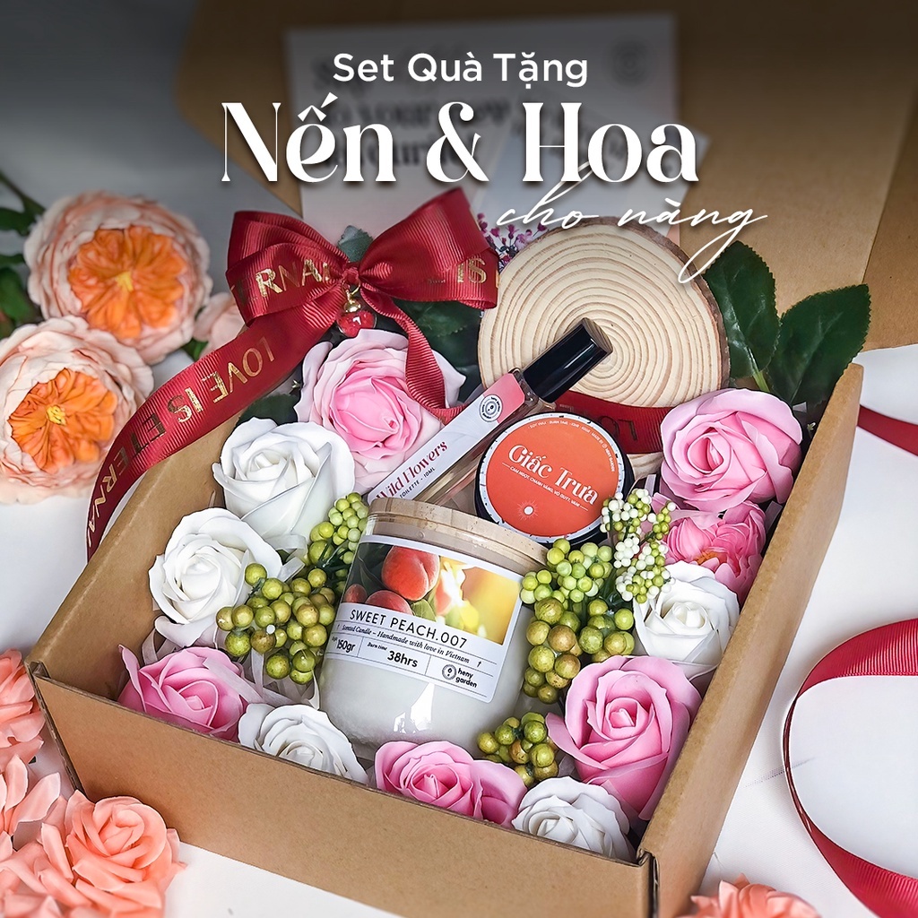 Set Quà 20 10 Nến Thơm và Hoa Cho Nữ Tặng Ngày 8 3 Valentine 14 2 HENY