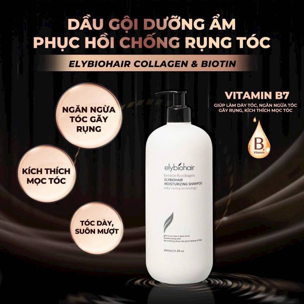 Cặp Dầu Gội Xả Elybiohair Collagen Giảm Rụng Tóc Phục Hồi Tóc Khô Xơ