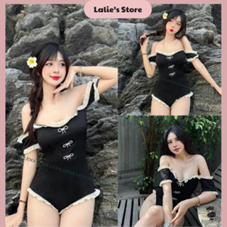 Set Bikini Liền Thân Bệt Vai Viền Tơ Set Đồ Đi Biển Trễ Vai Có Cúp Ngực