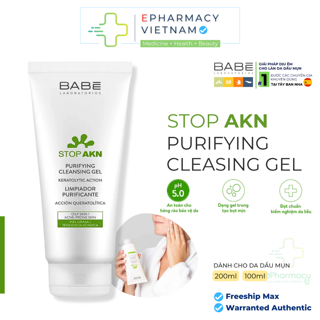 Sữa rửa mặt BABE Stop Akn Purifying Cleansing Làm Sạch Dành Cho Da Dầu