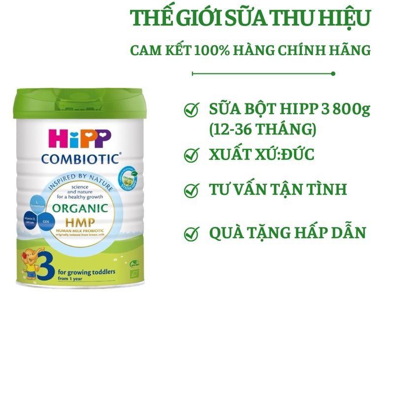 Sữa HiPP 3 Organic Combiotic 800g hỗ trợ tiêu hóa và tăng chiều cao