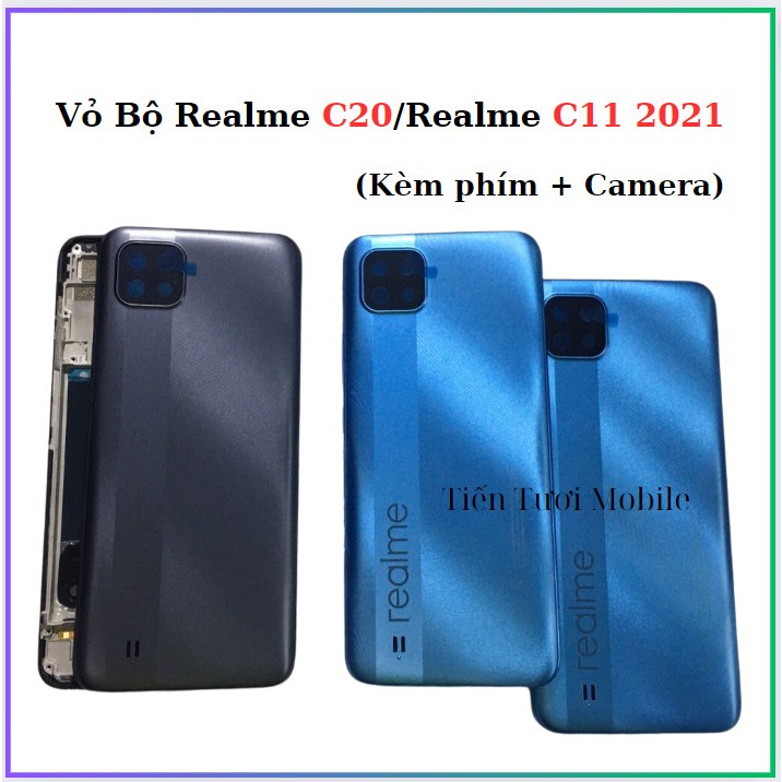 Vỏ bộ Realme C20 C11 2021 Lưng xương kính camera nút nhựa