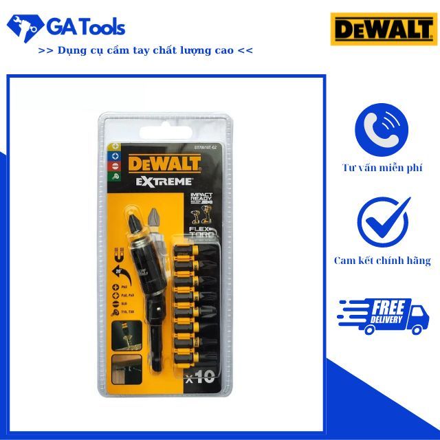 Đầu bắn vít góc hẹp Dewalt gồm 10 mũi vít nhỏ gọc dễ dàng tiếp cận các