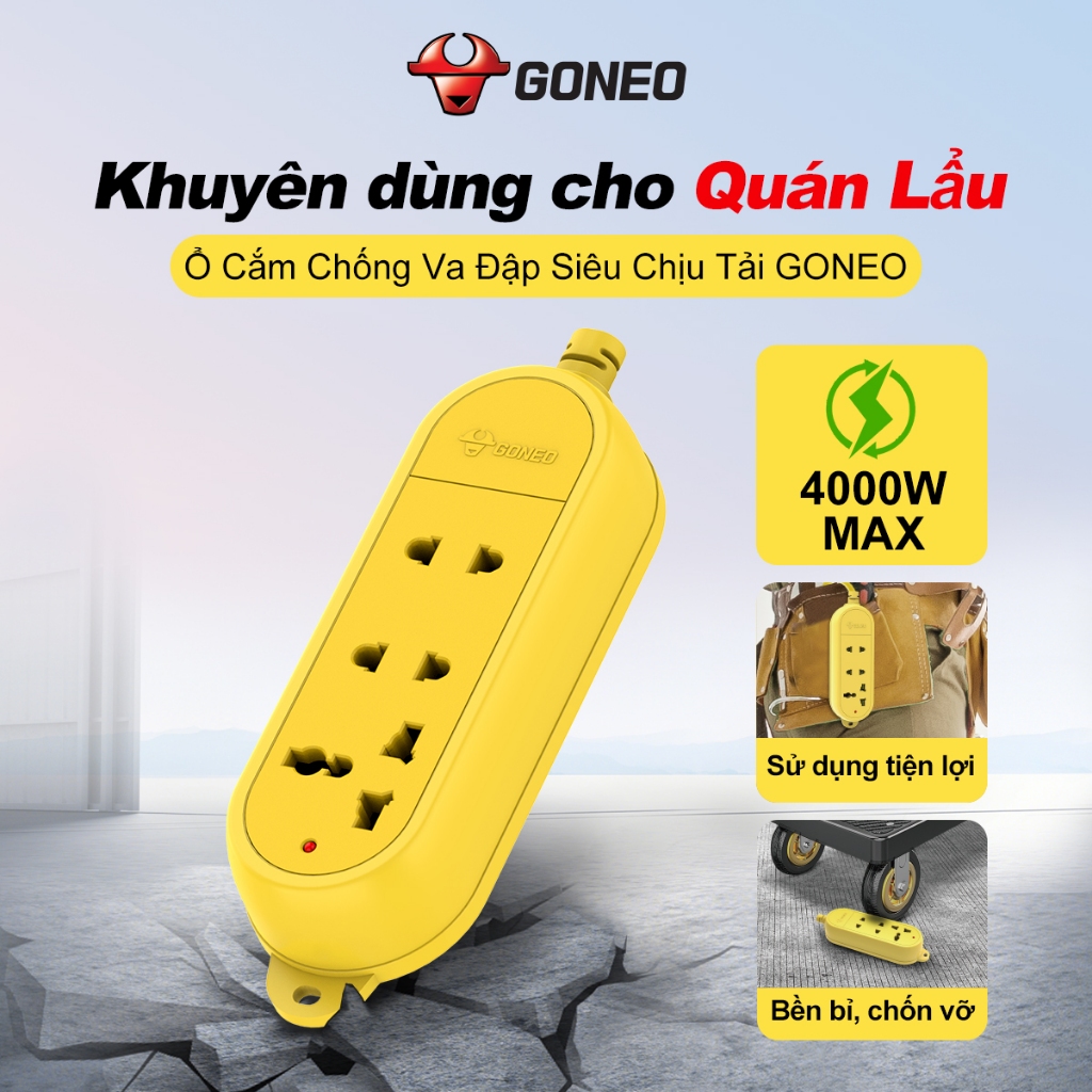 Ổ Cắm Chống Cháy Siêu Chịu Tải Chống Va Đập GONEO 3 Ổ Đa Năng