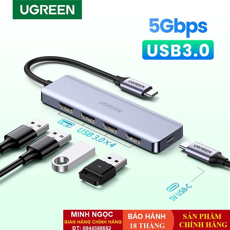 HUB Bộ chia USB Type C ra 4 cổng USB 3 0 có hỗ trợ nguồn chính hãng