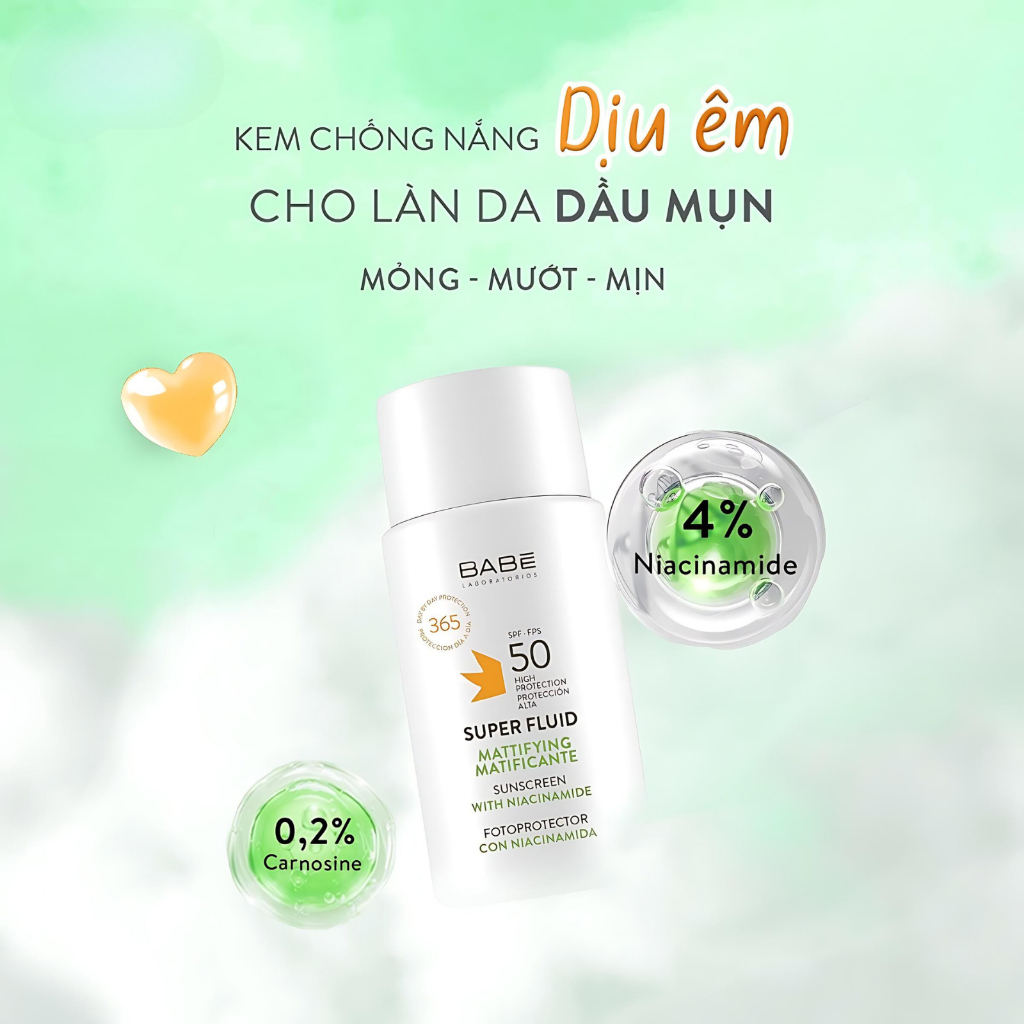 Kem chống nắng kiềm dầu BABE Super Fluid Mattifying sunscreen SPF 50