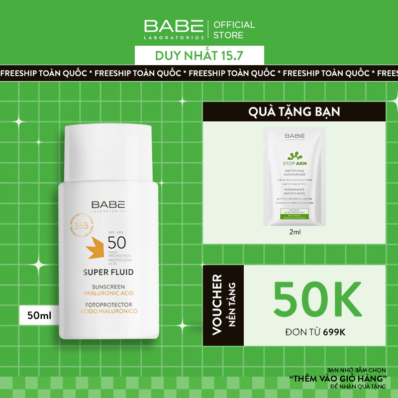 Kem chống nắng phổ rộng dành cho da khô BABE Super Fluid Sunscreen