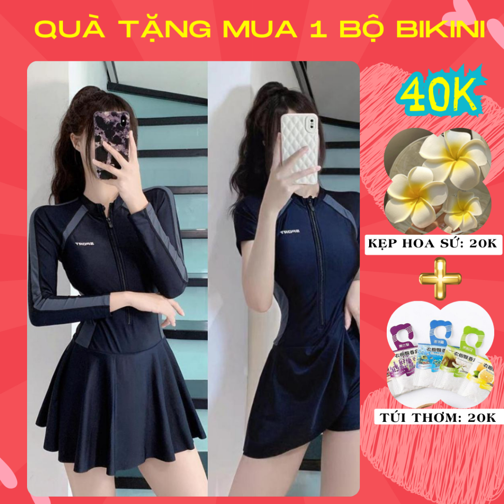 XẢ KHO Bikini đi biển liền thân cho nữ đồ bơi dài tay mảnh kín đáo