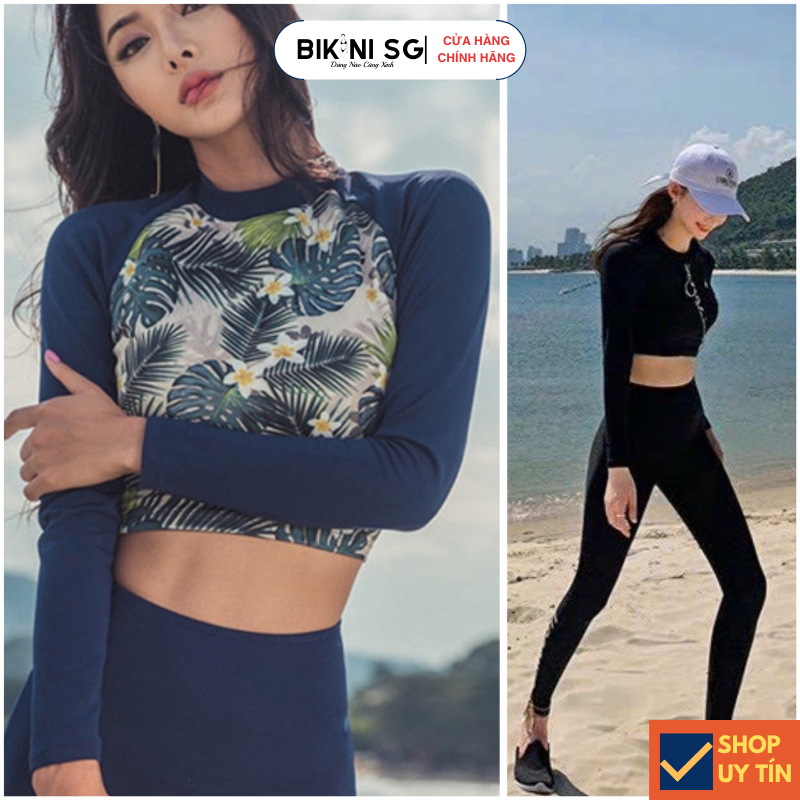 Đồ bơi nữ tay dài croptop phối quần Áo tắm Bikini SG Shopee Việt Nam
