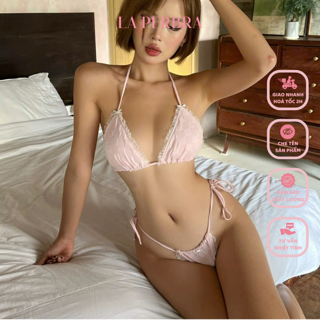 Bikini 2 Mảnh Cotton Xốp MOCHI Sexy Đồ Bơi 2 Mảnh Dây Cột Nơ Có Mút Tôn