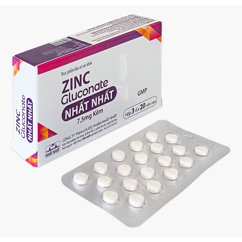 Combo HUP Viên uống hỗ trợ giảm mụn kẽm Zincum Zinc Gluconate Nhất