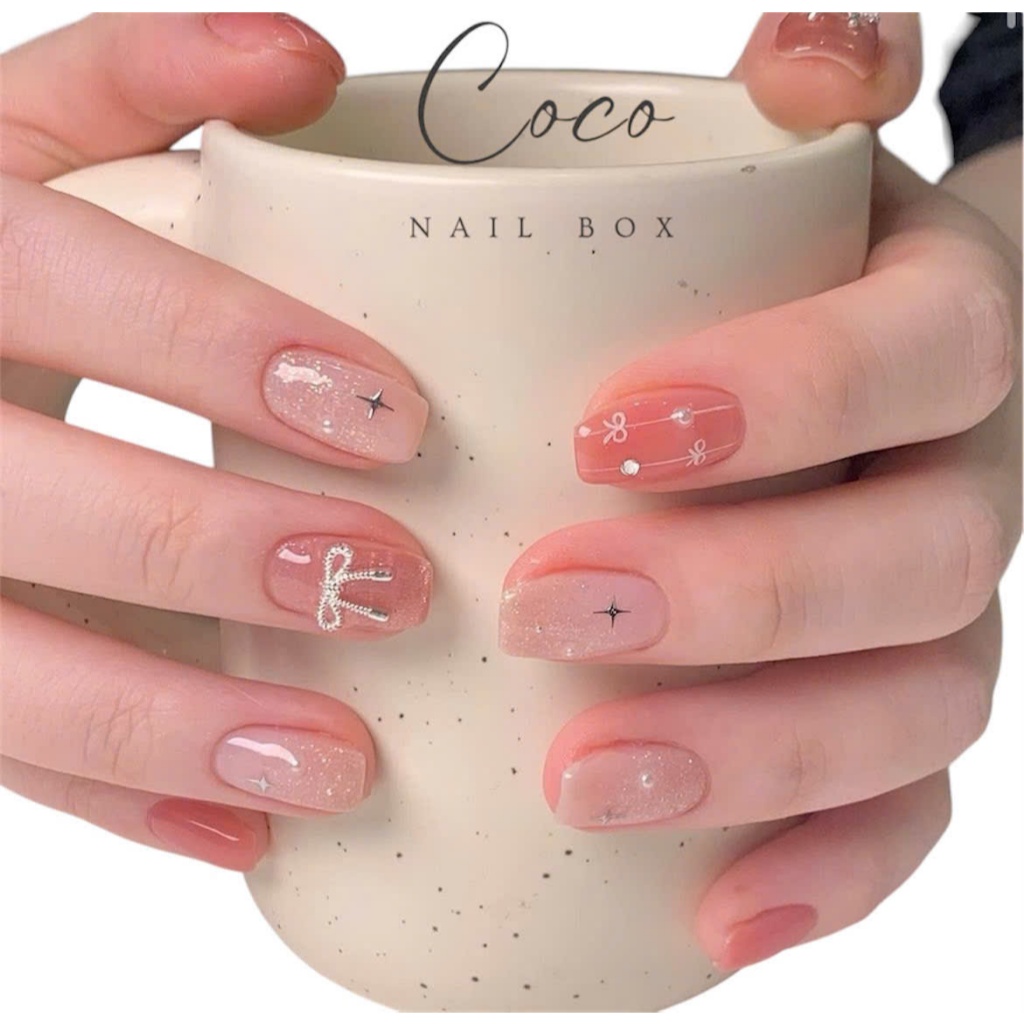 Hot Deal Móng úp thiết kế Nailbox COCO 010 màu thạch hồng đính charm