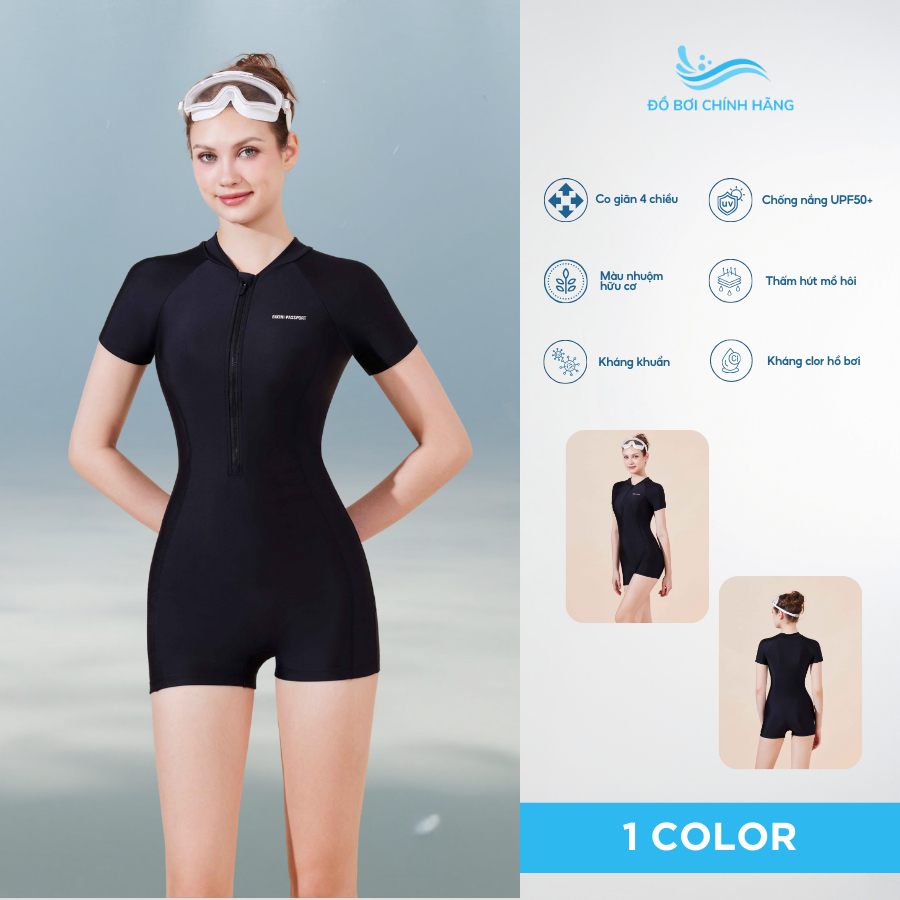 Đồ bơi nữ BIKINI PASSPORT kiểu Một mảnh quần short áo tay ngắn có khóa