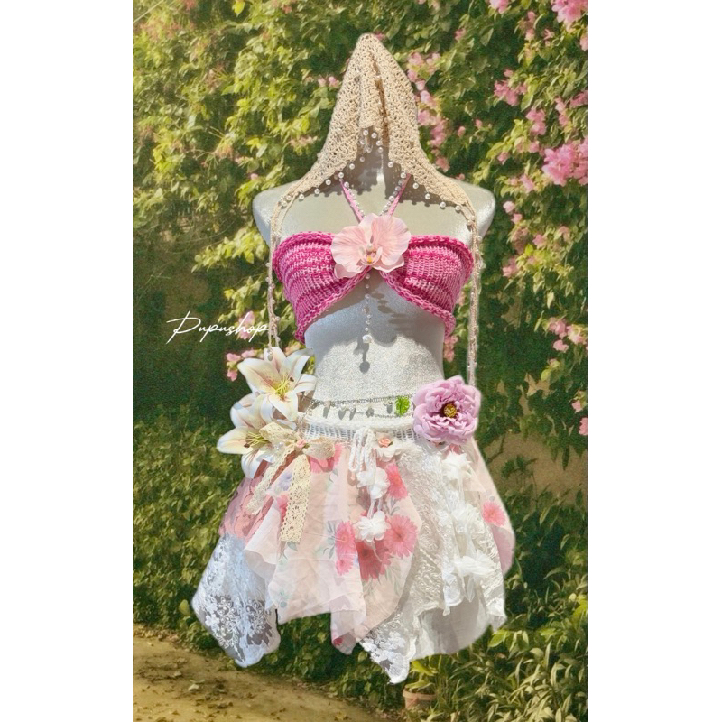 Set bikini len móc đi biển Bikini kèm chân váy phong cách fairy Ảnh
