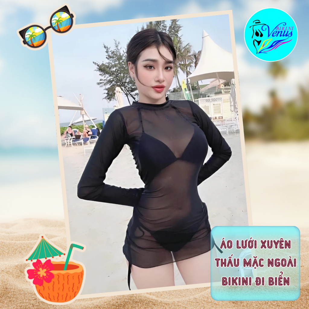 Áo lưới xuyên thấu mặc ngoài bikini đi biển sẵn hàng Shopee Việt Nam