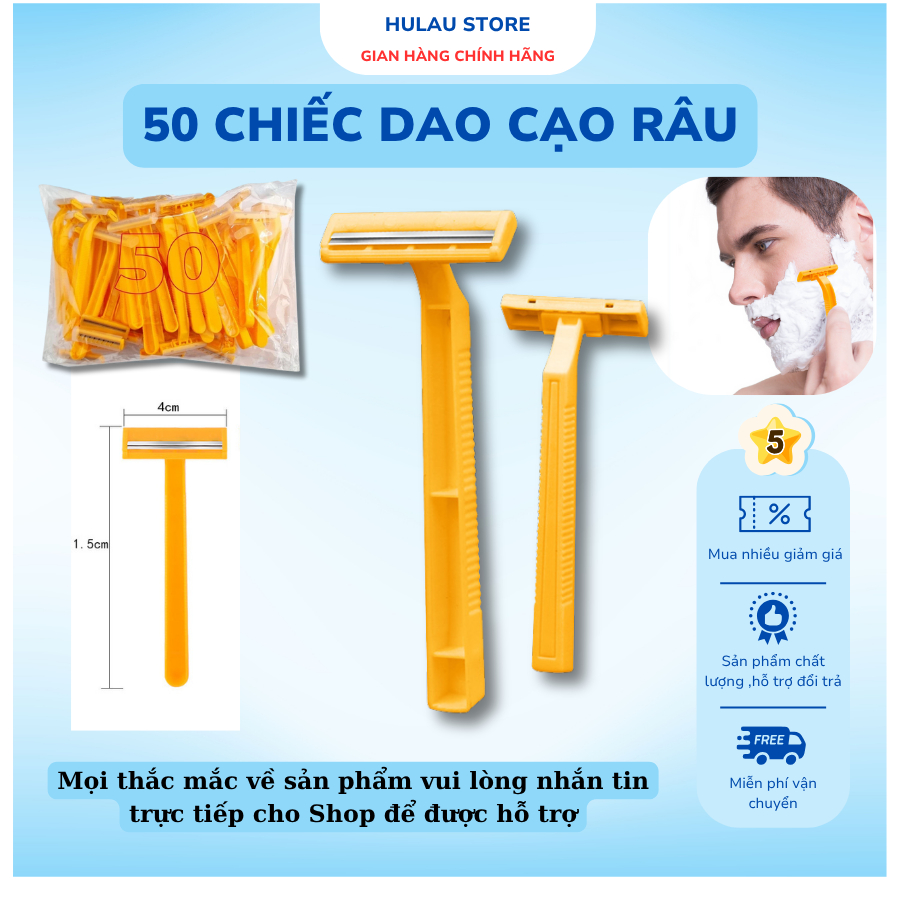Bịch 50 cây Dao cạo râu cạo lông bikini vùng kín nam nữ cán vàng 2