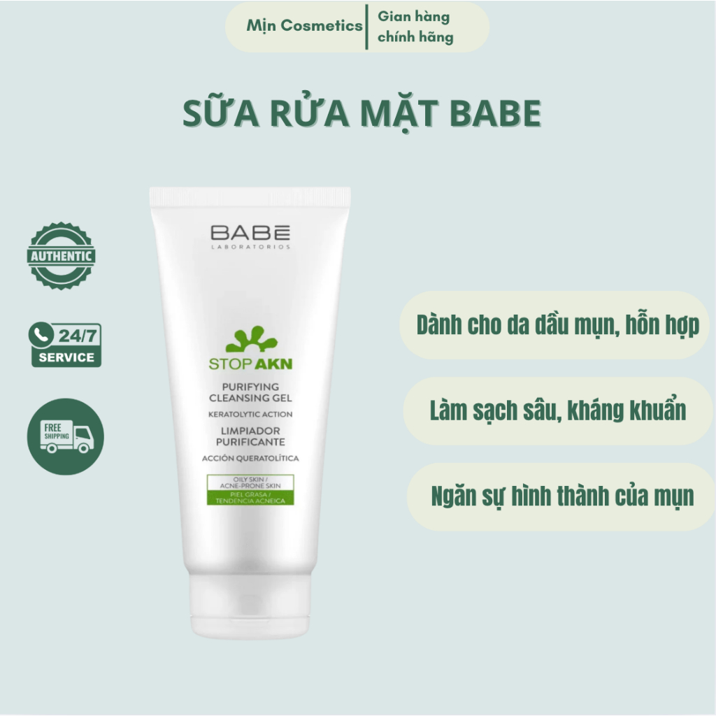 Sữa Rửa Mặt Babe Stop Akn Purifying Cleansing Gel Cho Da Dầu Mụn ml