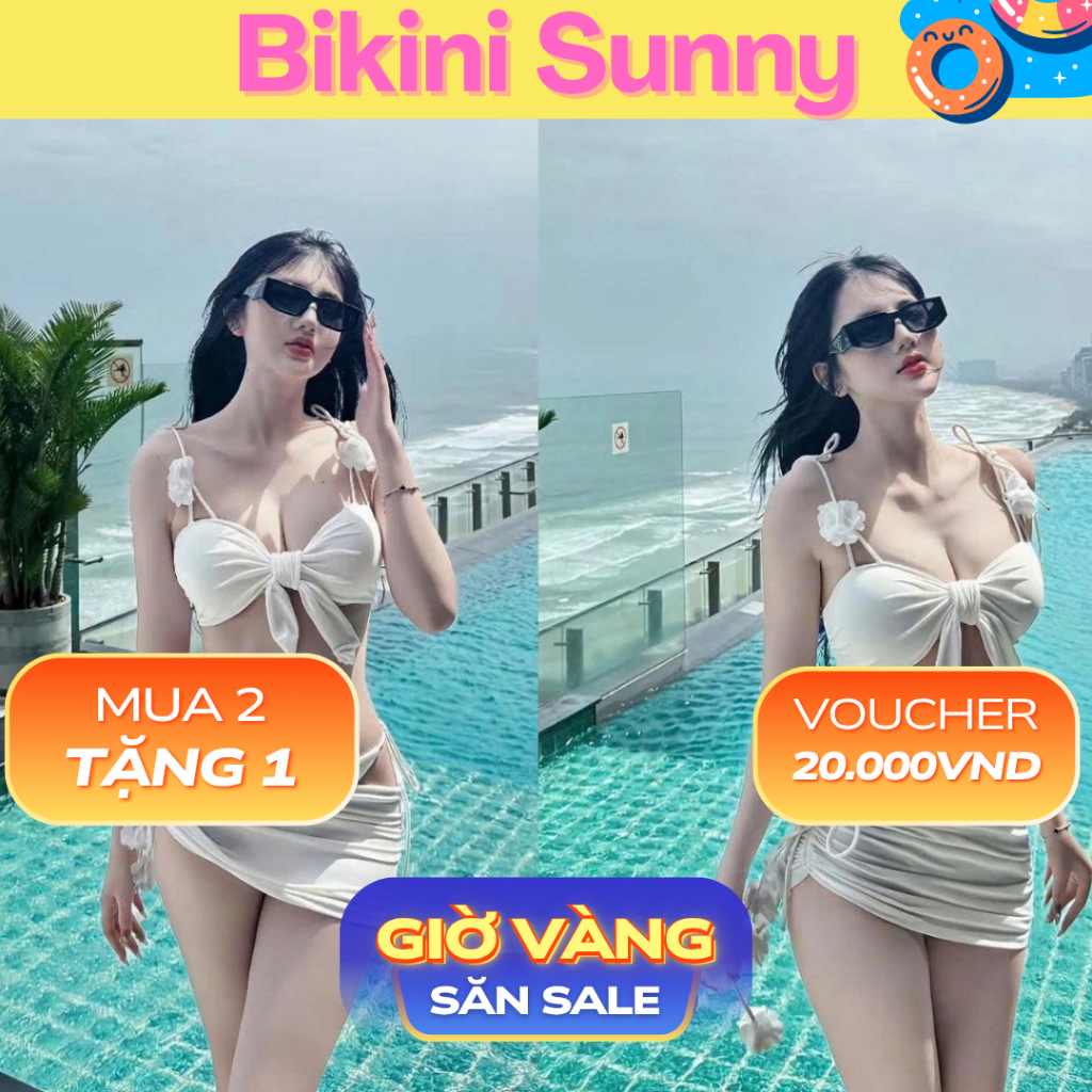 CÓ SIZE M L XL Bikini nữ 2 mảnh phối hoa dáng sexy tôn dáng nơ lớn