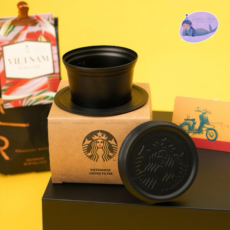 Authentic STARBUCKS PHIN PHA CÀ PHÊ BẰNG NHÔM MÀU ĐEN VIETNAMESE