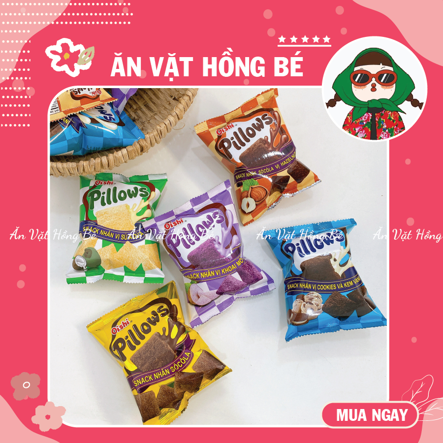 Snack Pillows Oishi Nhân Sữa Dừa Socola Kem Vani Gói 14G Bánh